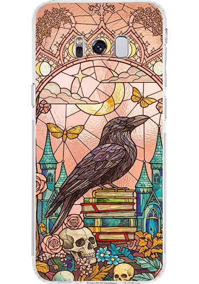 Printify Samsung Galaxy S8 Plus İle Uyumlu Vitray Bilge Kuzgun Tasarımlı Şeffaf Silikon Kılıf Şeffaf