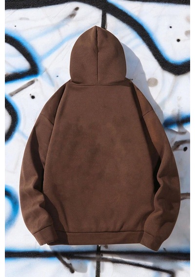Uyguntarz Poster Baskılı Unisex Oversize Sweatshirt Kahverengi