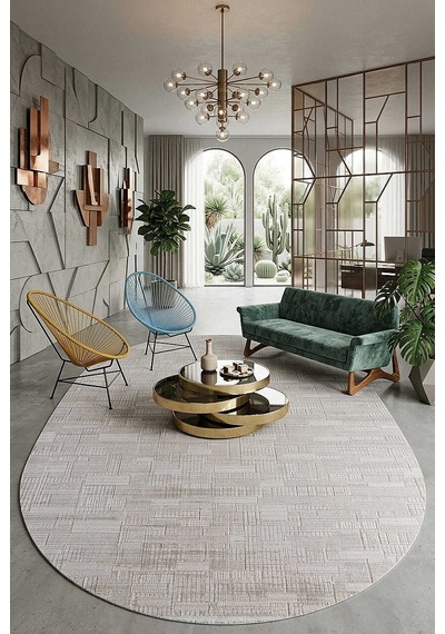 Luxera Modern Perfectly Yün Tuşeli Akrilik Oval Halı Lu04 Bej