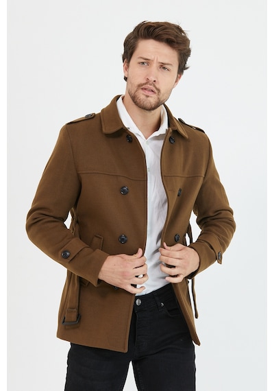 Mero Life Erkek Taba Kemerli Kaşe Kaban Trenç Model Taba