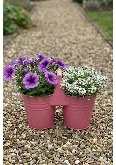 İkiz Saksılık Metal 10 Cm - Dekoratif Çiçeklik Kova Ve Çok Amaçlı Düzenleyici Pembe