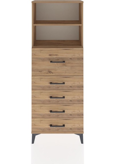 Arges Dolap 2 Raflı 5 Çekmeceli 60x30x163 Çam-çam Çam
