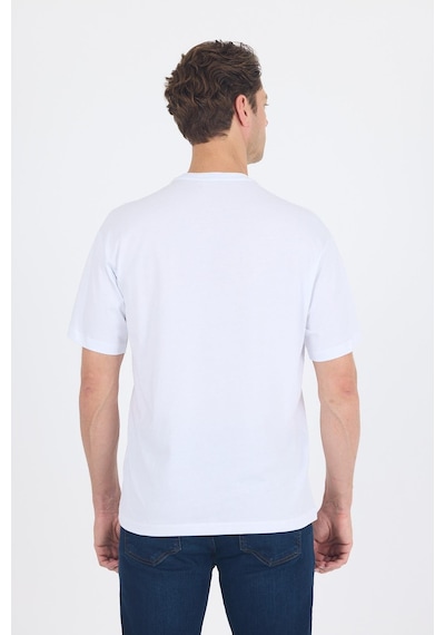 Beyaz Kısa Kol Bisiklet Yaka Kapaklı Cep Pamuk Casual Oversize Tişört 1011250131 Beyaz