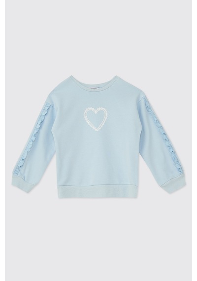 Panço Kız Çocuk Bisiklet Yakalı Mavi Sweatshirt
