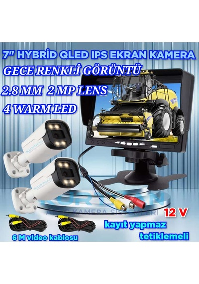 Tarım Araçlarına Özel 2 Adet Ahd 2mp Warm Ledli Kamera Ve 7'' Qled Ips Monitör 12 V
