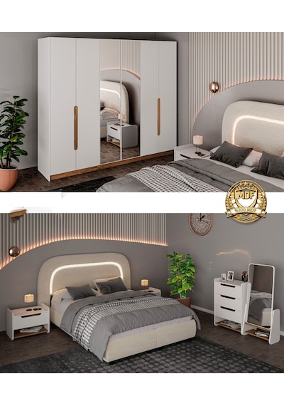 Sahra Yatak Odası Takımı 6 Kapılı Gardırop 100% Mdf Bazalı