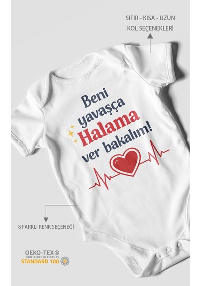 Morivokids Beni Yavaşça Halama Ver Bakalım Kısa Kollu Bebek Body %100 Pamuk Beyaz