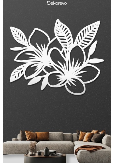 Açan Çiçekler Silüeti Metal Duvar Tablosu - Metal Duvar Sanatı - Beyaz - 75 X 60 Cm
