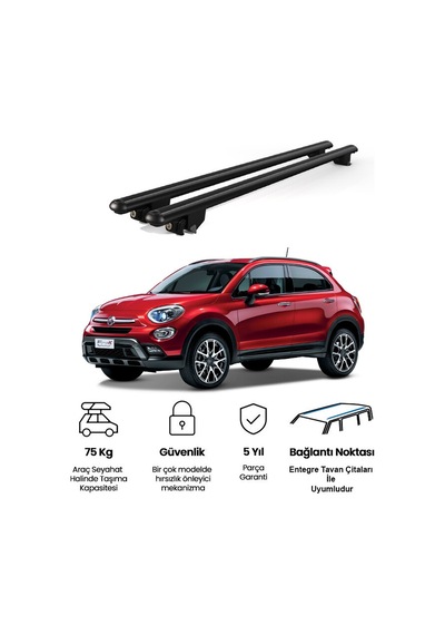 Kanca Fiat 500x 2014 Ve Sonrası Uyumlu Siyah Kilitli Ara Atkı 120cm Port Bagaj Tavan Barı