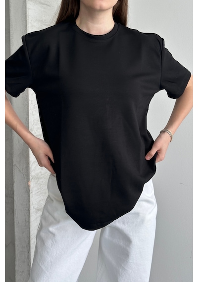 Balenbi Kadın Modal Bisiklet Yaka Basic Yarım Kollu T-shirt 1211 Siyah