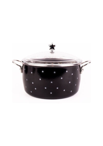 Star Emaye Yıldız Desenli Fritöz/kızartma Tenceresi 24cm-4litre Siyah