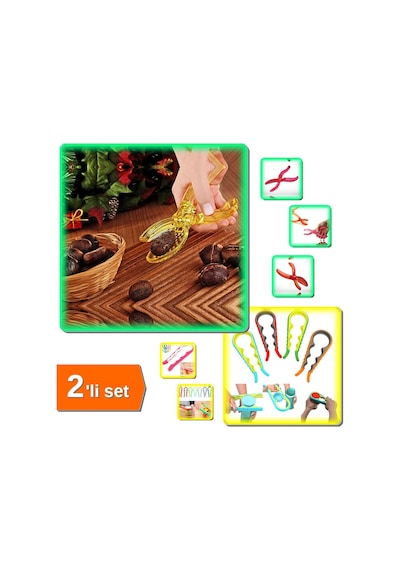 Kestane Kesici + 4 Fonksiyonlu Şişe Kavanoz Kapağı Açma Aparatı - 2li Set Def789 Plastik Çok Renkli