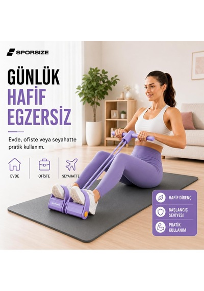 Body Trimmer Kadınlar İçin, 2 Tüplü Hafif Dirençli Ayak Pedallı Egzersiz Aleti, Başlangıç Seviyesi Evde Fitness Ekipmanı Lila