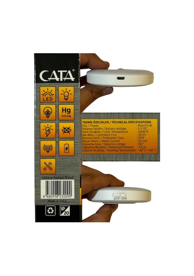 Cata Ct-5180 Led Kabin Aydınlatması, 30 Lm, 4000k, Mıknatıslı, Sensörlü, Beyaz, 10 Adet Çok Renkli