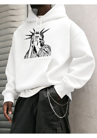 Startmore Startmoreözgürlük Heykeli Desenli S-2xl Erkekler İçin Hip Hop Sonbahar Sweatshirtleri Cepli Polar Üstl Beyaz