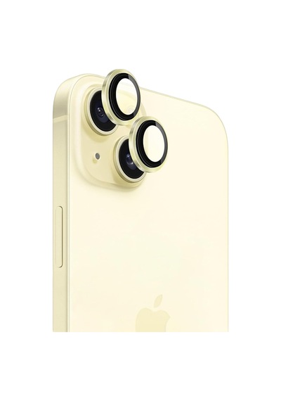 Piili Apple iPhone Uyumlu 15 / 15 Plus Hd Kamera Lens Koruyucu - Sarı Çerçeveli