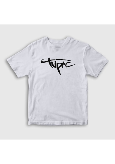 Presmono Unisex Çocuk Logo Tupac Shakur T-shirt Beyaz