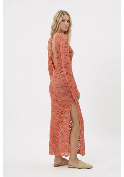 Neden Tekstil Ajurlu Sırt Dekolteli Uzun Beachwear Elbise - Somon