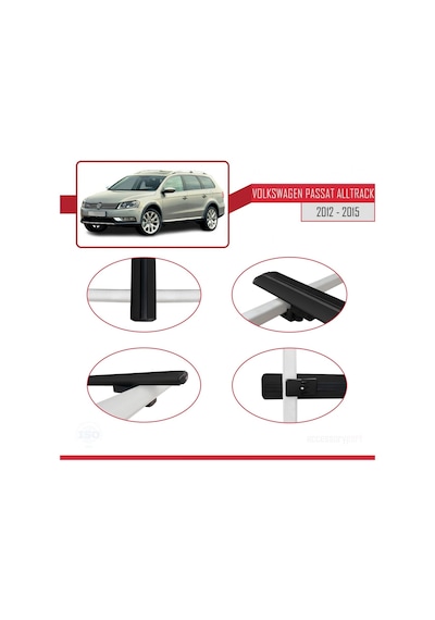 Volkswagen Passat Alltrack B7 2012-2015 Arası İle Uyumlu Basic Model Ara Atkı Tavan Barı Siyah 3 Adet