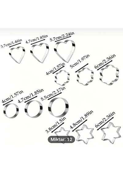 12 Parça Metal Kurabiye Kalıbı
