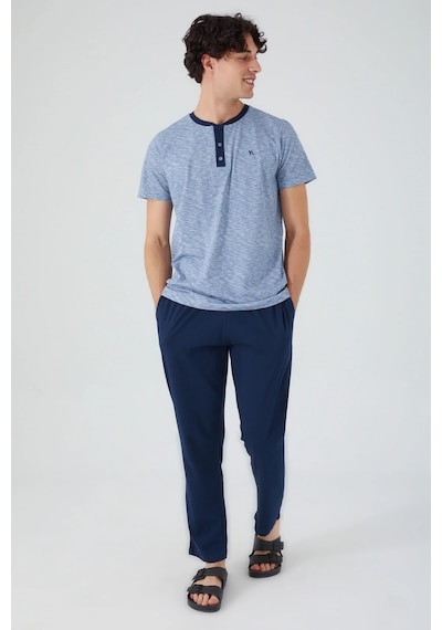 Arnetta 2532 Erkek Kısa Kol Pijama Takım Indigo Mavi Indigo - Mavi