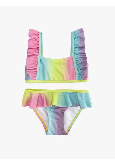 Koton Parlak Askılı Fırfırlı Bikini Takımı Mor Desenli 5skg00019mm Mor Desenli