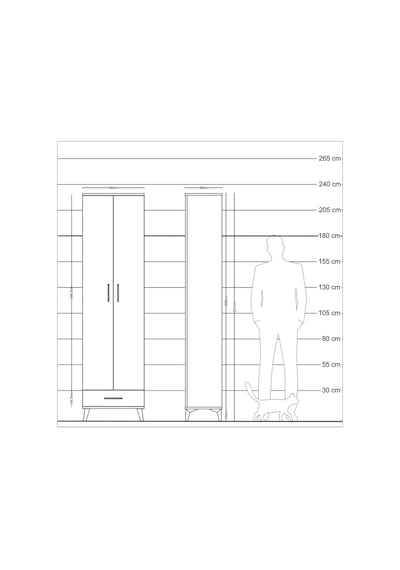 Arges Dolap 3 Raflı Tek Çekmeceli Tek Askılı 60x30x221 Çam-ay... Çam