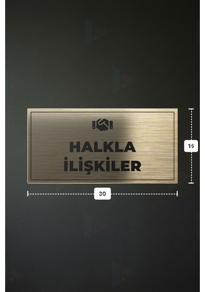 Halkla İlışkıler Yazılı - Metal - Gold Renk - Kapı İsimliği - 30x15 Cm