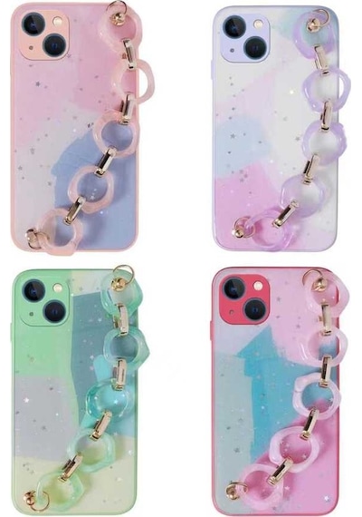 Apple Uyumlu iPhone 13 Uyumlu Simli Desenli El Askılı Tutacaklı Zore Elsa Silikon Kılıf-pembe Pembe -