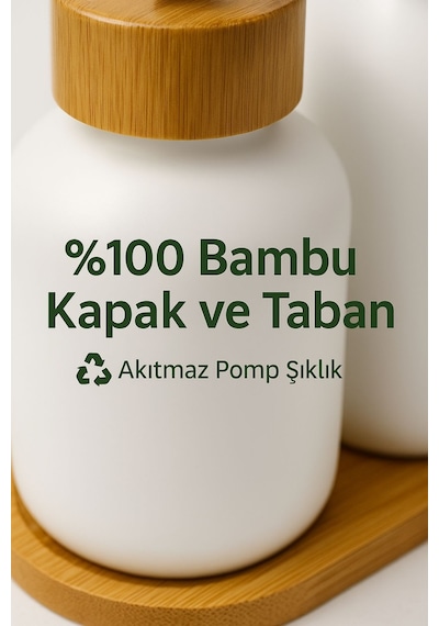 2 Li Sabunluk Seti Bambu Kapaklı Çok Amaçlı Sıvı Sabun Ve Deterjan Şişesi 500 Ml Diğer