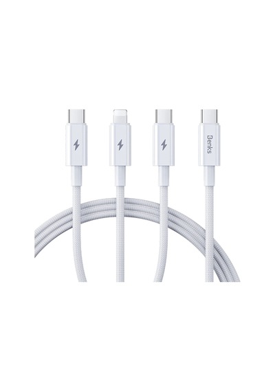 Benks D46 100 W 1.2 M Type-C to Type-C & Type-C & Lightning PD  3.0 Örgülü Şarj ve Data Kablosu
