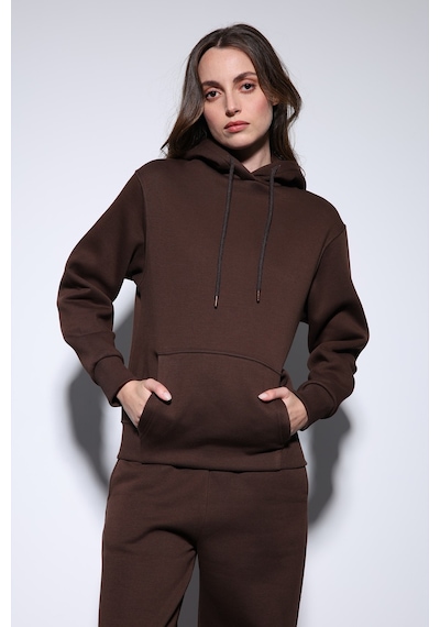 Antioch Kapüşonlu Basic Kadın Sweatshirt Kahve