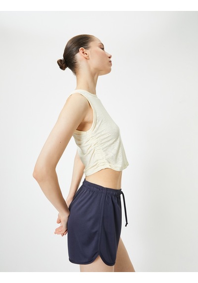 Koton Spor Yarım Atlet Yanları Drape Detaylı Bisiklet Yaka Ekru Desenli 4sak30182nk