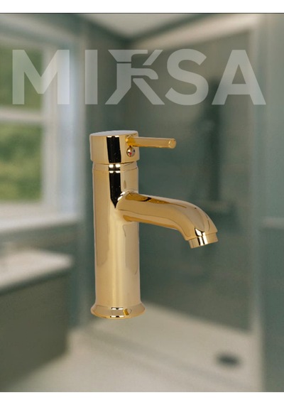 Gold Altın Kaplama Sabit Lüx Gövde Banyo Lavabo Musluğu Bataryası