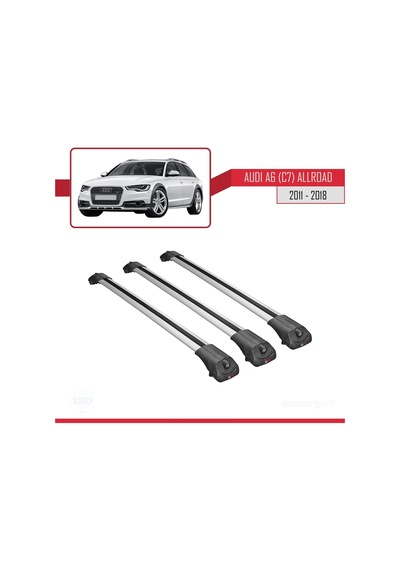 Audi A6 C7 Allroad 2011-2018 Arası İle Uyumlu Ace-1 Ara Atkı Tavan Barı Gri 3 Adet Bar