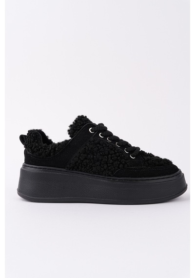 Muggo Fleecy Kalın Taban Bağcıklı Peluş Detaylı Kadın Kışlık Sneaker Spor Ayakkabı Siyah Muggo Fleecy Kalın Taban Bağcıklı Peluş Detaylı Kadın Kışlık Sneaker Spor Ayakkabı Siyah