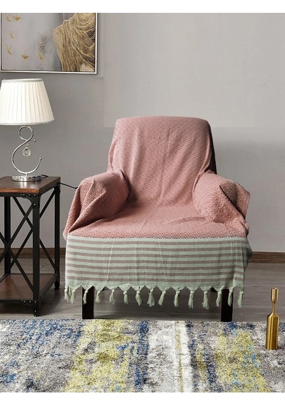 Buldan İşi Pamuklu 2'li Berjer Koltuk Örtüsü Seti 180x150 Cm - Kolları Örten Dokuma Kumaş Kiremit