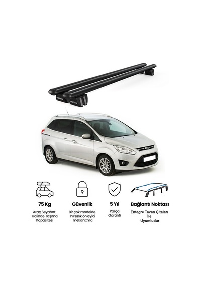 Pençe Ford Grand C-max Ara Atkı 2010-2019 Uyumlu Siyah Ara Atkı Port Bagaj Tavan Barı