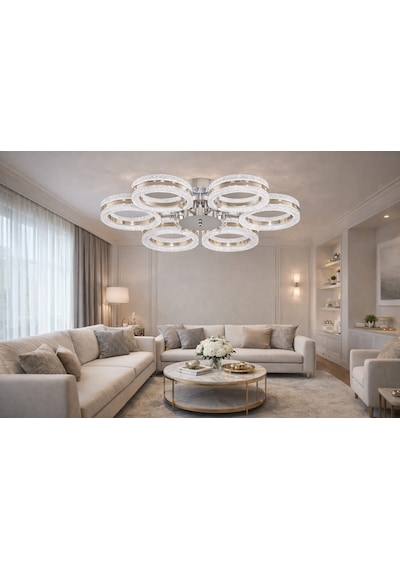 Alya 6lı Gold Plafonyer 3 Renk Led Secenekli Salon Oturma Odası Ledli Avize Gümüş