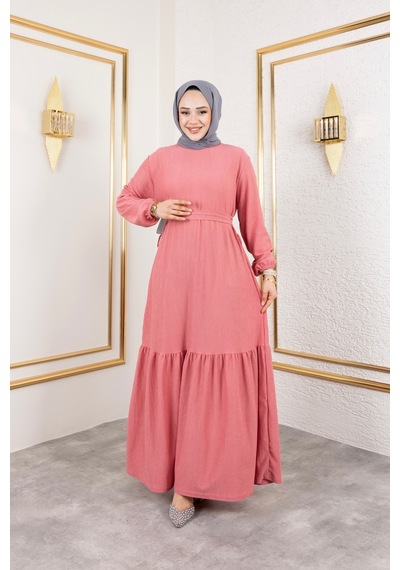 Hira Life Fashion Kadın Tesettür Giyim Belden Kuşaklı Ve Bisiklet Yaka Bürümcük Kumaş Elbise Gül Gül Hira Life Fashion Kadın Tesettür Giyim Belden Kuşaklı Ve Bisiklet Yaka Bürümcük Kumaş Elbise Gül Gül