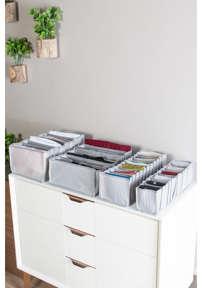 11 Gözlü Çekmece Içi Antrasit Çizgili Düzenleyici Organizer - Medium 15 X 43 X 14 Kumaş Gri Diğer