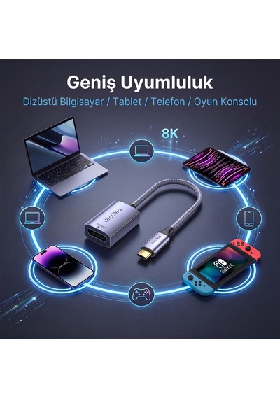 Veggieg Type-c To Displayport Dp 8k 60hz Ofc Bakır Çevirici Dönüştürücü Adaptör