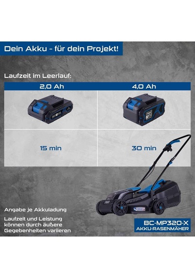 Akülü Çim Biçme Makinesi Bc-mp320-x 20v Fırçasız Akülü Çim Biçme Makinesi 32 Cm Kesme Genişliği 250 300 M2 İçin 20 60 Mm Kesme Yüksekliği Ayarı 30 L Sepet 20 V-ıxes Serisi 4
