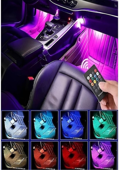 Araç İçi Ayak Altı Müziğe Ve Sese Duyarlı 12 Ledli Rgb Renkli Kumandalı Led