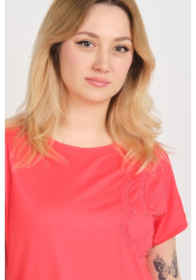 Sistas Kadın İşleme Detaylı Düşük Kol Bisiklet Yaka Bluz 24275 Mercan MERCAN