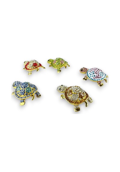 5'li Renkli Kaplumbağa Biblo Seti Taşlı Çok Renkli Kristal Taş Detay 5 X 3 CM
