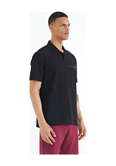 Tommylife Tommy Life Siyah Yazı Baskılı Standart Form Polo Yaka Erkek T-shirt - 88236 Siyah
