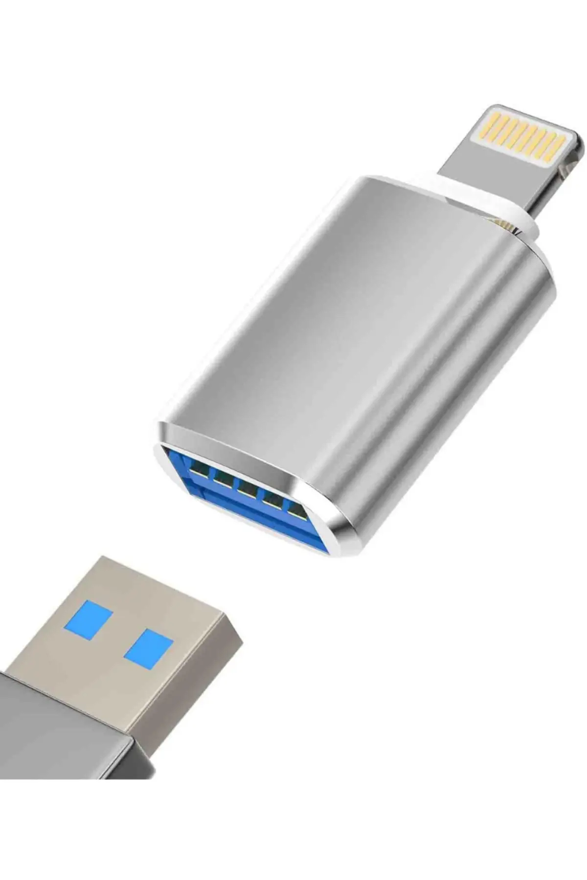 iPhone Uyumlu Flash Bellek Takma Aparatı Lightning Usb Dönüştürücü Otg Gümüş
