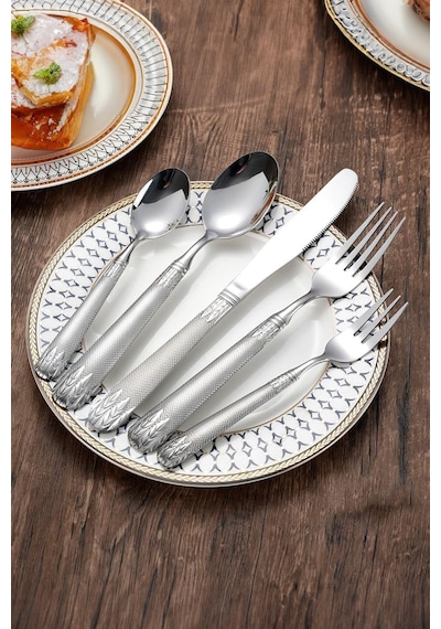 30 Parça 6 Kişilik Gri Çelik Yemek Kaşık Çatal Bıçak Set Cin740by Diğer