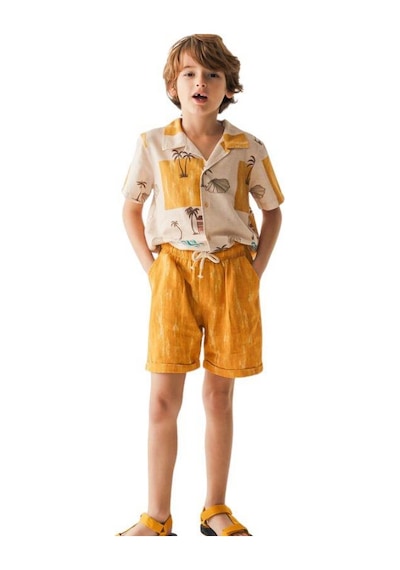 Nk Kids Erkek Çocuk Deniz Manzaralı Keten Gömlek-13961 Bej